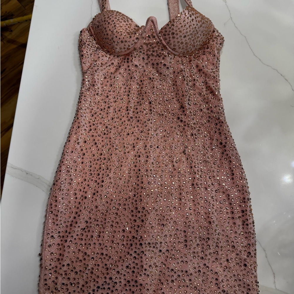 Elegant Pink Embellished Mini Dress